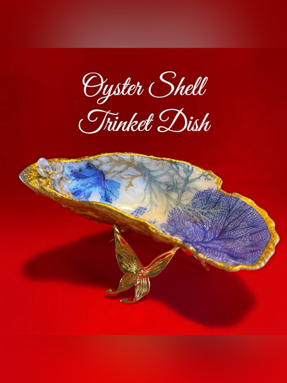Decorative Blue & Gold Coral Shell Accent Dish - Brand Unknown
